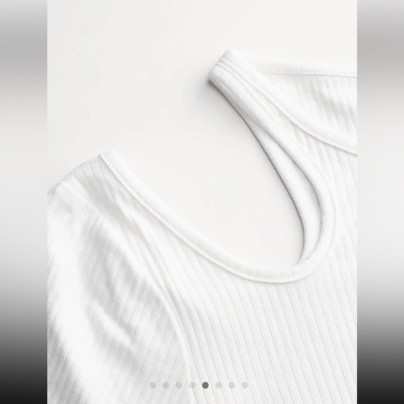 CIDER White Ribbed Knit Blouse – Cut-Out Details & Adjustable Drawstrings - Picture 3 of 4